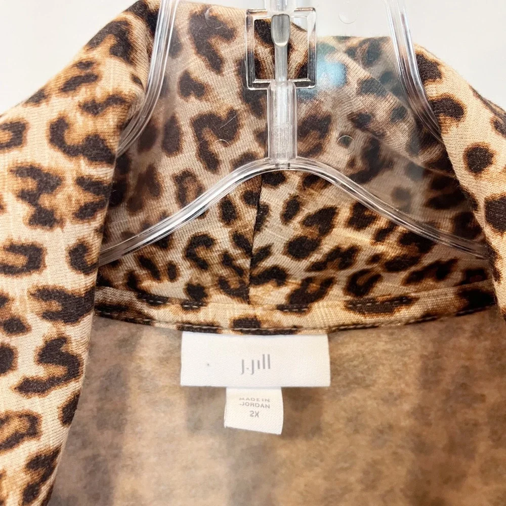 J. Jill Leopard Print Cowl Neck Tunic Top Brown Animal Print Long Sleeve Size 2X